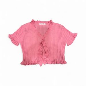 Order Plus Stylish Pink Ribbed Cropped Cardigan M